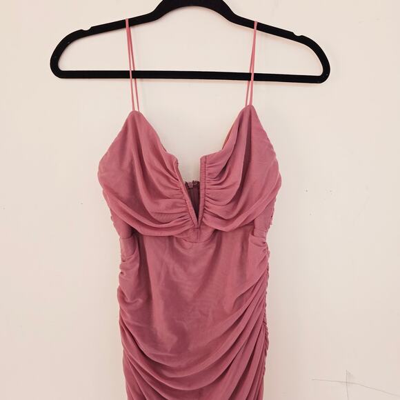 Selfie Leslie Good Vibes V-Bust Sheer Split Midi Dress Rose Blush Women's Size L - Picture 7 of 10